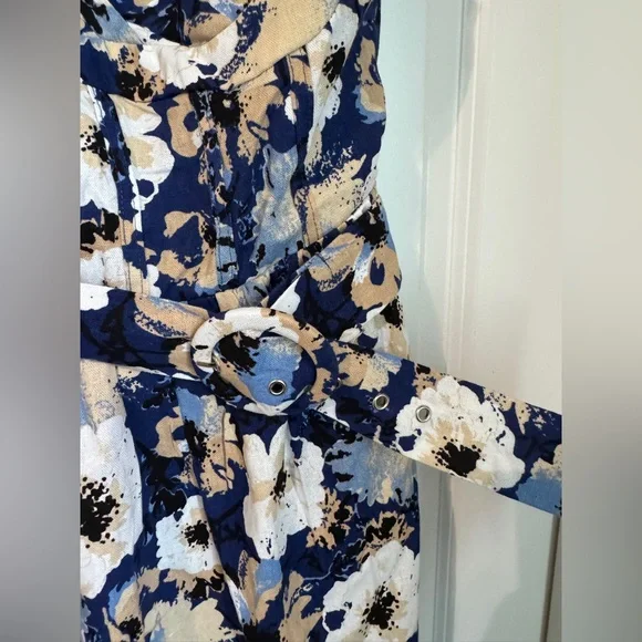 NWT Lulu’s Sunny Attraction Navy Floral Linen Bustier Belted Mini Dress Size M - Picture 4 of 8